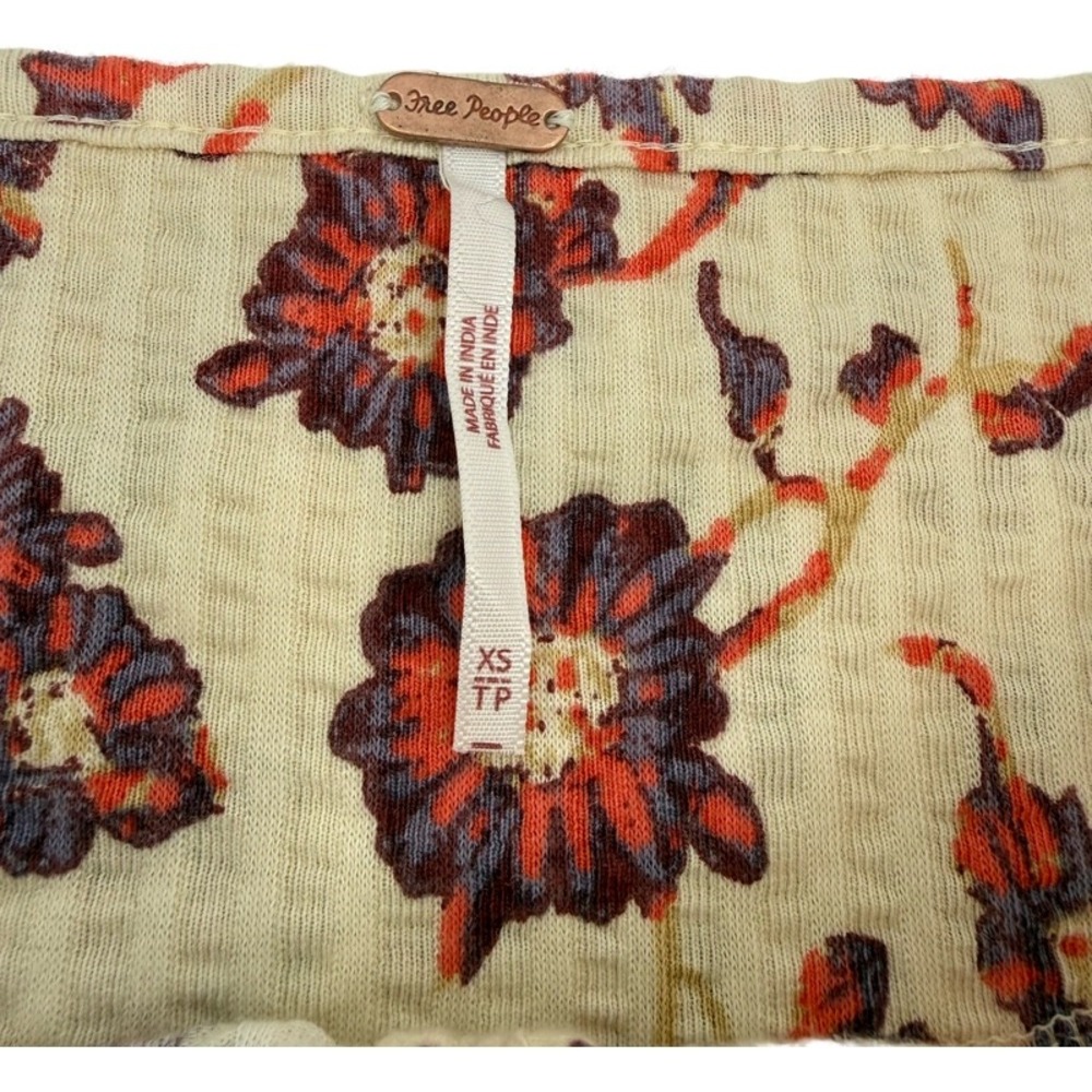 FREE PEOPLE NWOT XS Button Front Top Orange Floral Ribbed Cotton Boho Indie - Picture 2 of 13